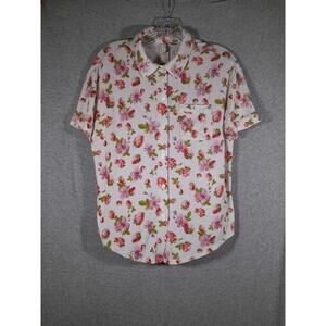 Live Well Sleep Button‎ Up Womens Small Strawberry Floral